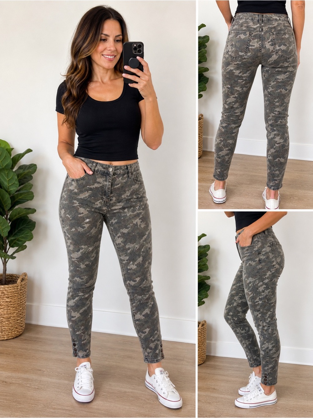 Camo Skinny Jeans Women 12R Stretch Mid Rise Cropped Ankle Pants